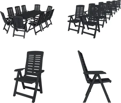 Image de vidaXL 11 tlg. Garten Essgruppe Kunststoff Anthrazit - Table Et Chaise De Jardin - Tables Et Chaises De Jardin - Ensemble de Meubles De Jardin