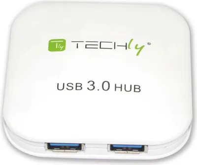 Produktbild von Techly IUSB3-HUB4-WH, USB 3.2 Gen 1 (3.1 Gen 1) Type-A, 5000 Mbit/s, Weiß, 0,8 m, CE, RoHS, USB 2.0 USB 1.1