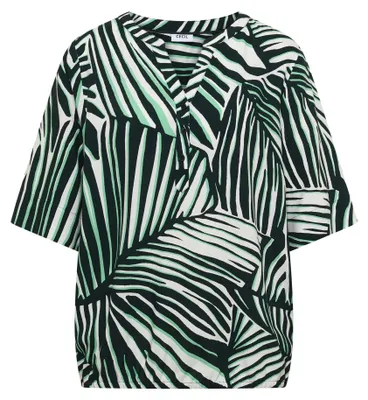 Image de Cecil (304) Chemisier à col bateau fendue, imprimé "Palm Breeze", couleur vert "Palm Breeze". Taille S