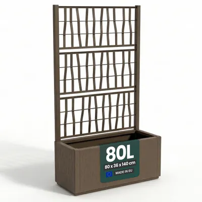 Produktbild von Kreher® XL Gartenspalier 'Ethica' mit Pflanzkübel Breit 80x36x140 cm - Rankgitter & Blumenkasten Sichtschutz für Balkon, Terrasse & Garten - Taupé