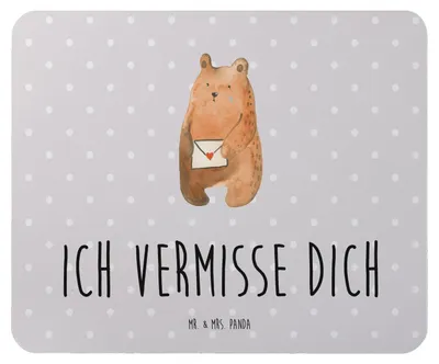 Produktbild von Mr. & Mrs. Panda Mauspad Bär Vermissen - Grau Pastell - Geschenk, computer mousepad, Verreist, pc, Mouse Pad, Freundin, Liebeskummer, laptop, Reise, Freund, Teddybär