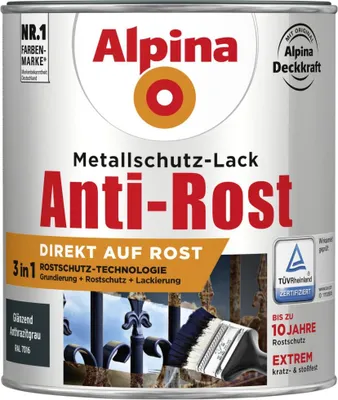 Produktbild von Alpina Metallschutz-Lack Anti-Rost 750 ml anthrazit glänzend