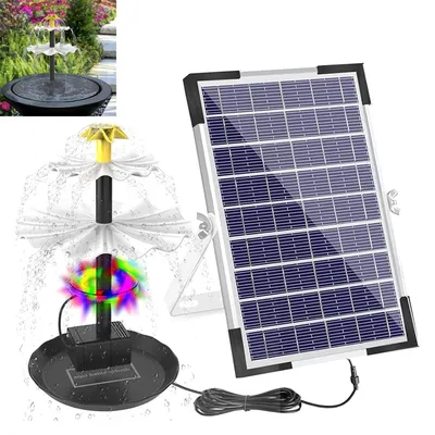 Produktbild von Solar Springbrunnen 6W Pumpe, 9 Düsen, 1500mAh Akku, IP68 wasserdicht, für Teich, Vogelbad, Aquarium & Garten, leistungsstark & energieeffizient