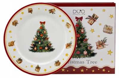 Produktbild von Weihnachsteller mit Weihnachtsbaummotiv aus Porzellan, 27 cm