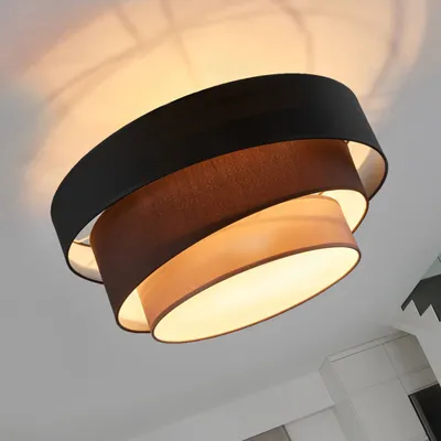 Produktbild von Lindby Klassisch / Antik Klassische runde Deckenleuchte / Deckenlampe / Lampe / Leuchte schwarz mit 3-flammig-Lagen-Schirm - Melia / Innenbeleuchtung / Wohnzimmerlampe / Schlafzimmer / Küche Stahl /Textil Rund LED geeignet E27 Max. 3 x 60 Watt