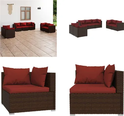 Produktbild von vidaXL 7 tlg. Garten Lounge Set mit Kissen Poly Rattan Braun - Garten-Lounge-Set - Garten-Lounge-Sets - Terrassen-Lounge-Set - Gartensofa-Set
