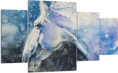 Produktbild von Bild auf Leinwand - Leinwandbild - 4 Teile - Pferd Aquarell Porträt - 160x90cm - Wand Bild - Wanddeko - Wandbilder - Leinwanddruck - Bilder - Wanddekoration - Leinwand bilder - DL160x90-4272