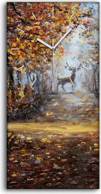 Produktbild von Küchenuhr Bürouhr Leinwand Uhr 30x60 Malerei Wald park Bäume Herbst Hirsche - weiße Hände