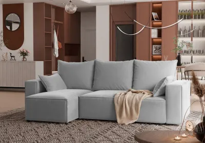 Produktbild von 4ALLHOME Ecksofa mit Schlaffunktion TOBI, Couch, Sofa mit Bettkasten, Eckcouch, L-Form Velo 633 Hellgrau