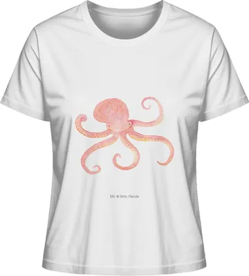 Produktbild von Mr. & Mrs. Panda Oberteil Damen Tintenfisch Größe L - Weiß - Geschenk, Sommershirt, Krake, Gute Laune, Meer, Shirt, Meerestier, Wasser, Kurzarmshirt, T-Shirt Kurzarm