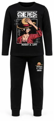Produktbild von Anime One Piece Ruffy Jungen Schlafanzug Pyjama Shirt Hose - 128, Schwarz