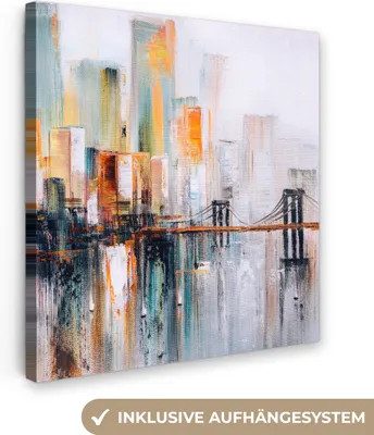 Produktbild von MuchoWow® - Leinwandbilder - Ölgemälde - Skyline - Abstrakt, Wandbild, Wanddeko Bilder Wohnzimmer, 50x50 cm