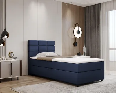 Produktbild von Boxspringbett 100x200, mit Bettkasten, Dunkelblau, Matratze und Topper, Einzelbett, REVE, Panda Möbel
