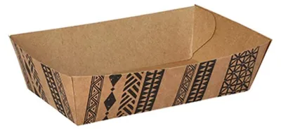 Produktbild von 400 Snacktrays, Pappe 3,5 cm x 10,5 cm x 14 cm braun Maori mittel