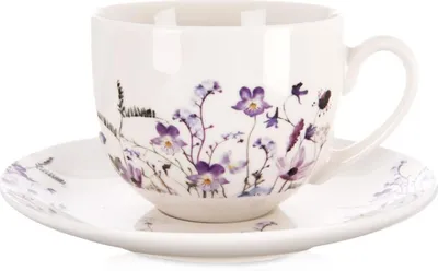 Image de Orion | Tasse avec soucoupe - Tasse à café - Porcelaine - Blanc - 260 ml - Motif floral - LOUKA