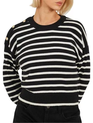Produktbild von Brave Soul - Pullover für Damen, Knopfdetail, Kastig GT40064 (34 DE) (Schwarz/Elfenbein)