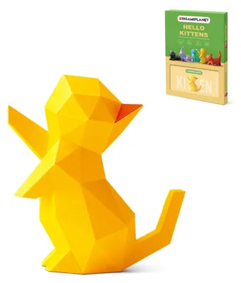 3D-Origami-Bausatz gelbes Kätzchen, 13x8x14 cm, Papier, inkl. Kleber