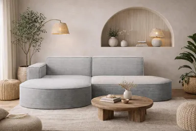 Produktbild von Kaiser Möbel Ecksofa mit runden Abschlüssen aus Cordstoff – MODENA STUDIO, modernes Sofa, Hellgrau Links