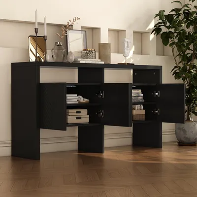 Produktbild von Sideboard mit 2 offenen Fächern und 4 Türen Kommode Schubladenschrank 140 x 75 x 35 cm Schwarz