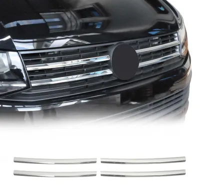 Productafbeelding van OMAC sierlijsten voor de radiatorgrill, radiatorgrill-lijsten, artikelnummer 7550082F, voorzijde, voor VW Transporter VI bus (SGA, SGH), 510mm, 60mm, 30mm, chroomstaal