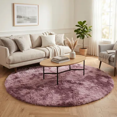 Produktbild von Fluffy Hochflor Shaggy Teppich Altrosa Rund, Größe:160 cm Rund