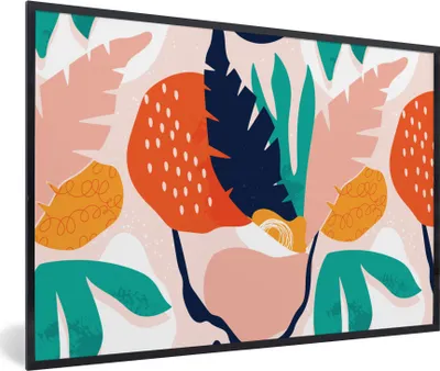 Produktbild von MuchoWow® MuchoWow® Gerahmtes Poster Blätter - Farben - Muster 90x60 cm - Poster mit zchwarzem Bilderrahmen - Fotorahmen - Foto-Plakat
