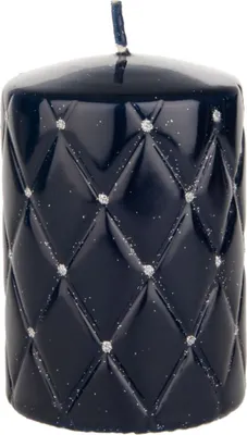 Produktbild von tradingbay24 Elegance-Stumpenkerze Diamant mit Glitzerelementen Handarbeit Ø 7 cm, 10 cm glänzend dunkelblau tb00183 handmade Deko-Kerze Design-Kerze Elegance-Kerze