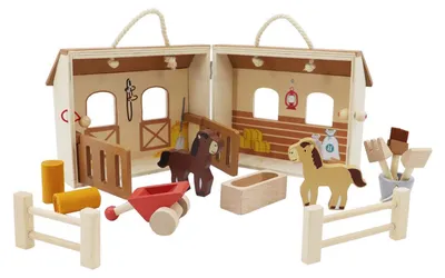 Image de Houten Paardenstal Speelset Draagbaar, 13dlg.