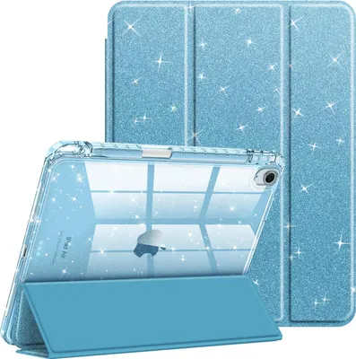 Produktbild von Fintie Glitzer Hülle für iPad Air 11 Zoll (M4/M3/M2, 2026/2025/2024), iPad Air 5./4. Gen (2022/2020) 10,9", dünne stoßfeste Schutzhülle mit Stifthalter, glänzend durchsichtiger Rückseite, Blau