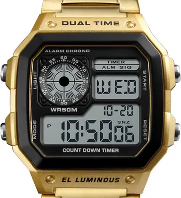 Produktbild von Fur Herren Digital , Chronograph mit LED-Hintergrundbeleuchtung, 50 m Wasserdicht, Edelstahlarmband