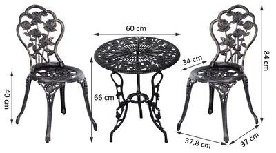 Immagine prodotto di Set da giardino composto da tavolo e 2 sedie | Colore: Come da immagine | Dimensioni: 37x38x82 cm