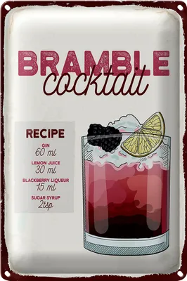 Produktbild von Blechschild Rezept Bramble Cocktail Recipe Gin 18x12cm