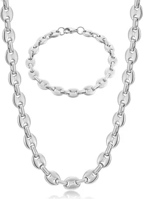 Produktbild von Herren Kaffeebohne Edelstahl Halskette Armband Set Silber Gold Schwarz 51/56/61CM