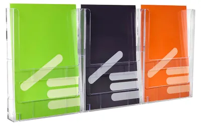 Produktbild von Wandprospekthalter DIN A4 mit 3 Fächern / Wanddisplay / Flyerständer / Flyerhalter