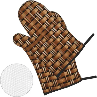 Produktbild von Geflochtenes Gittermuster aus Weidengeflecht, 4-teiliges Set für Ofen und Mikrowelle, wasserdichte Küchenhandschuhe zum Backen und Grillen