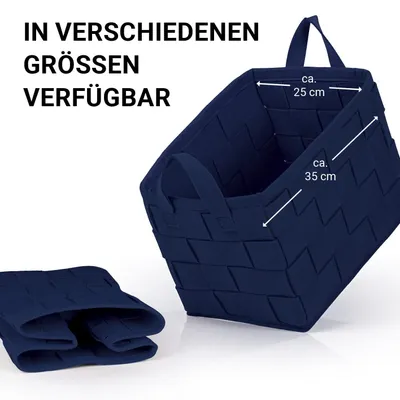 Produktbild von Filz-Aufbewahrungskorb Dunkelblau 35x25x25cm mit Griff für Kaminholz &