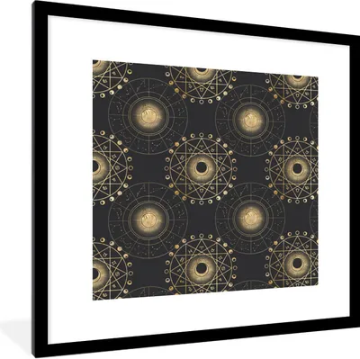 Produktbild von MuchoWow® Gerahmtes Poster Muster - Spirituell - Gold 40x40 cm - Poster mit Schwarzem Bilderrahmen Wandposter Rahmen Foto Bilder - Poster - Plakat im Rahmen