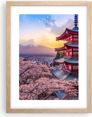 Produktbild von Gerahmtes Poster - Rahmen in heller Eiche - Fuji Choreito Pagode - 30x40 cm - Wand Bild - Wanddeko - Wandbilder - Kunstposter - Wandposter - Bilderrahmen - Bilder - Kunstdruck - P2NPA30x40-4547