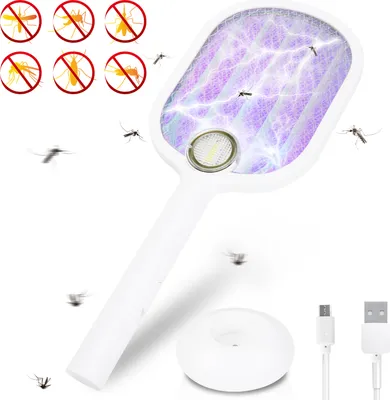 Image de Hengda Tapette à mouches électrique 2 en 1 Tapette à mouches Moustiques Destructeur d'insectes USB Rechargeable Set Tapette à mouches Piège à insectes Protection contre les insectes