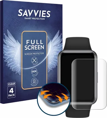 Produktbild von 4x Savvies Fullscreen Schutzfolie für Huawei Watch Fit 2 Displayschutz Folie Fullcover Klar Transparent