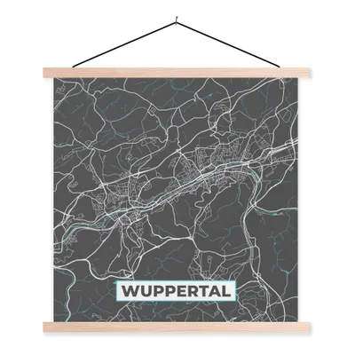 Produktbild von MuchoWow® Textilposter Karte - Wuppertal - Blau - Stadtplan - Deutschland 60x60 cm mit holzfarbenen Rahmen - Wanddekoration