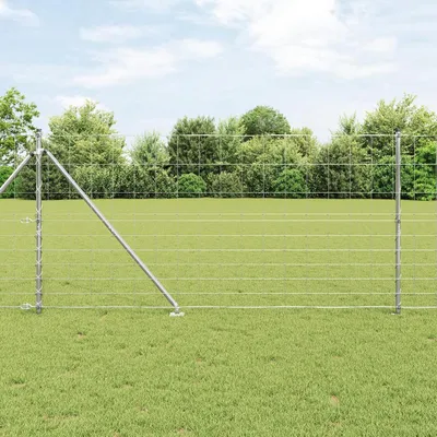 Produktbild von Feldzaun aus verzinktem Stahl, 1,2 × 25 m, mit 13 Zaunpfosten mit Spitze, Ø 32 mm, 140 cm, Sechseckgeflecht für Hühnerställe, Kaninchengehege und Wildschutz