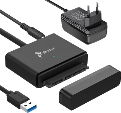 Produktbild von Reagle Sata Hdd Ssd Adapter Usb 3.1 2,5/3,5 Zoll Bis 12Tb Mit 24W Netzteil Externer Festplatten Adapter Uasp Trim Support Kompatibel Für Mac Pc