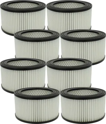 Produktbild von vhbw 8x Faltenfilter kompatibel mit PowerPlus POWX3010, POWX3000, POWX312, POWX3013 Aschesauger - Patronenfilter Schwarz Weiß Abwaschbar