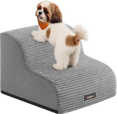 Produktbild von Hundetreppe – 2 Stufen – 40 x 40 x 30 cm – für kleine Hunde – rutschfest – abnehmbarer, waschbarer Bezug – grau