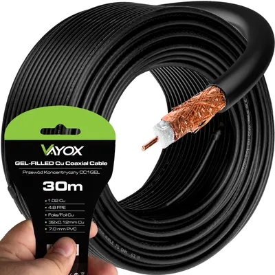 Immagine prodotto di Cavo per antenna Vayox CC1-30GEL | 30 m | 1,02 Cu | 4,8 FPE | Foil Cu | 7,0 mm PVC | Nero