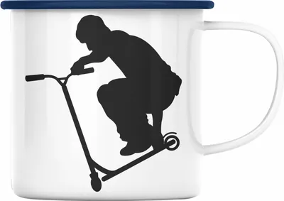Produktbild von Trendation - Scooter Roller Fahrer Geschenk Emaille Tasse Scooterfahrer Geschenkidee Scooting Geschenkidee Jungs Profi Scooterfahrer Stunt (Blau)