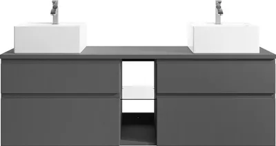 Produktbild von Badezimmer-Wandschrank mit zwei Waschbecken - Grau - 150 cm - MAGDALENA II