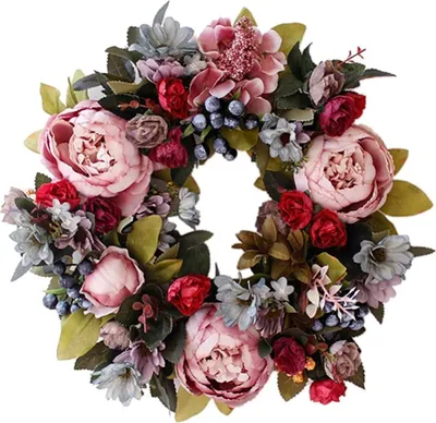 Produktbild von Künstliche Türkranz Deko Kranz Dekorative Blumenkranz Wandkranz Für Frühling Sommer Alle Jahreszeiten Wanddekoration Hochzeitsfeier Festival Dekor