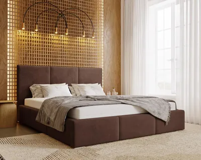 Productafbeelding van Bed 160x200 cm Lary met bedopslag - Gestoffeerd bed, slaapkamerbed - Tweepersoonsbed met metalen lattenbodem - Fluweelstof, bruin